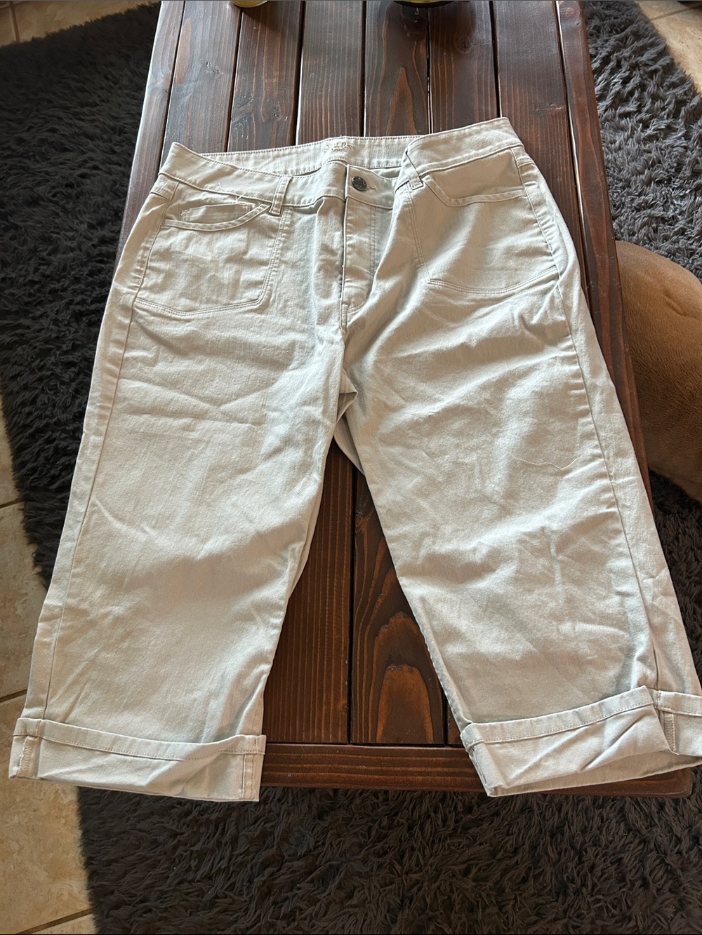 Riders by Lee Khaki Tan Cuffed Denim Capri Cropped Pants Size 18M- L92
